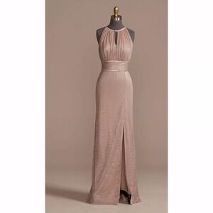 OLEG CASSINI High-Neck Glitter Women's Blush Dress Keyhole Bridal SIZE 18‎
